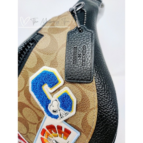 Coach X Peanuts Warren Belt Bag Signature Canvas With Varsity Patches NWT $350 - Picture 5 of 12